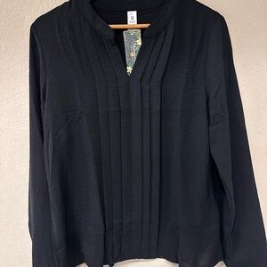 Black Pleated Long Sleeve Blouse